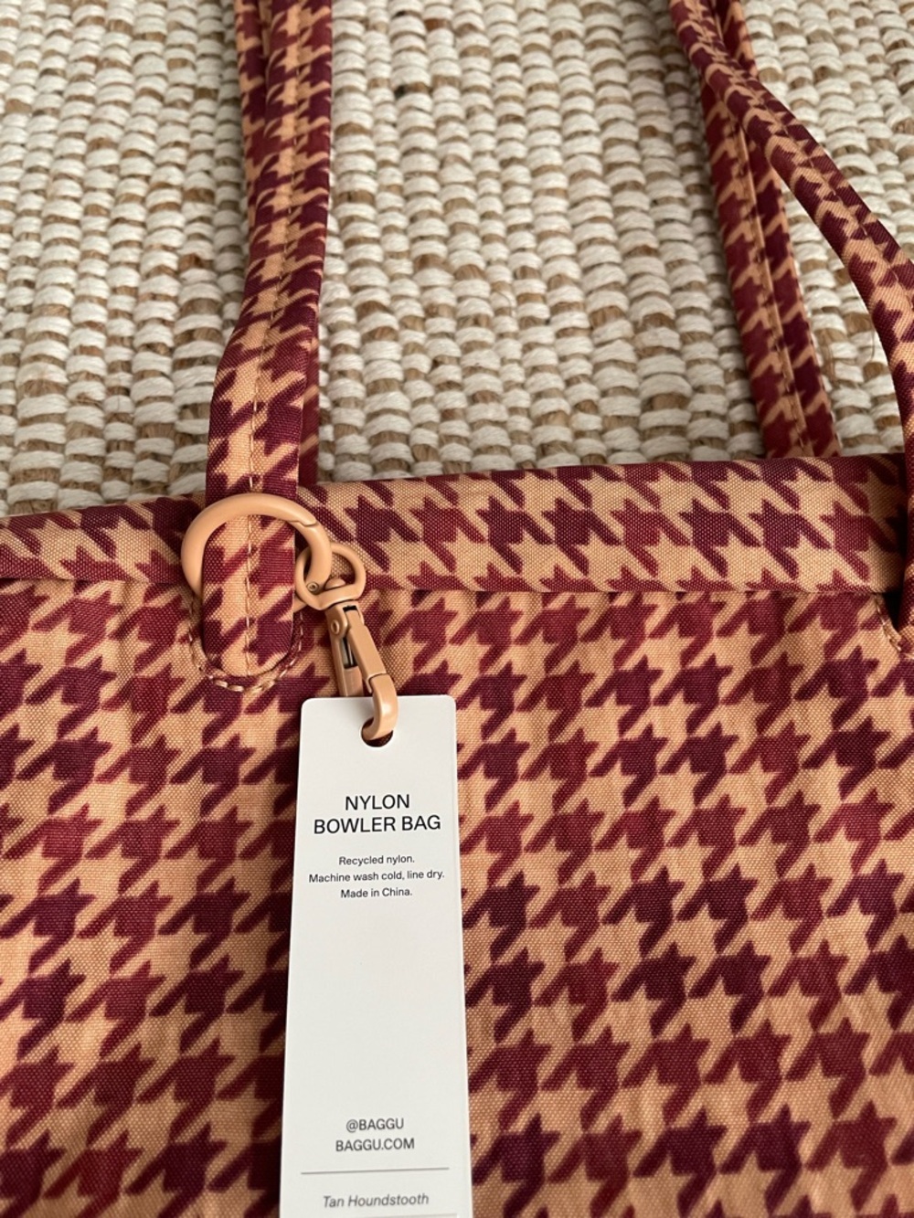 Baggu Regular Nylon Bowler Tan Houndstooth - Picture 3 of 3
